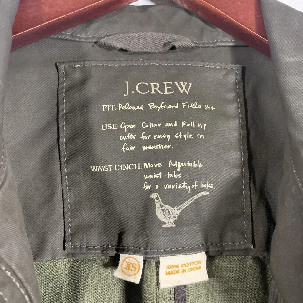 J. Crew Resin Coated Twill Field Olive Green Jacket XS Women’s